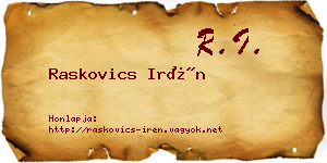 Raskovics Irén névjegykártya